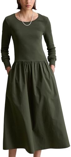 Marc OߴPolo Denim Damen Midikleid mit Stretch-Anteil Langarm, Grün (Pineneedle), L von Marc O'Polo