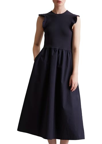 Marc O'Polo Denim Damen Midikleid mit Stretch-Anteil Volantärmel, Blau (Blue Depths), XL von Marc O'Polo