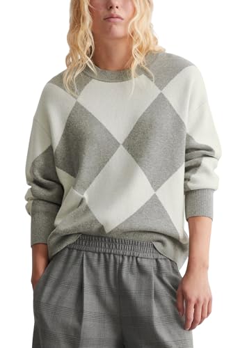 Marc O'Polo Denim Damen Pullover mit Rautenmuster Loose Fit, Weiß (Offwhite Multi 01), M von Marc O'Polo