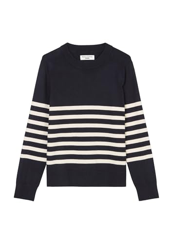 Marc O'Polo Denim Damen Pullover mit Rundhalsausschnitt gestreift, Blau (Dark Blue Multi 01), S von Marc O'Polo