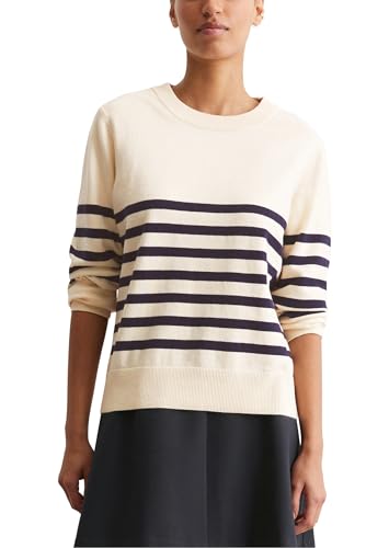 Marc O'Polo Denim Damen Pullover mit Rundhalsausschnitt gestreift, Weiß (Offwhite Multi 01), L von Marc O'Polo