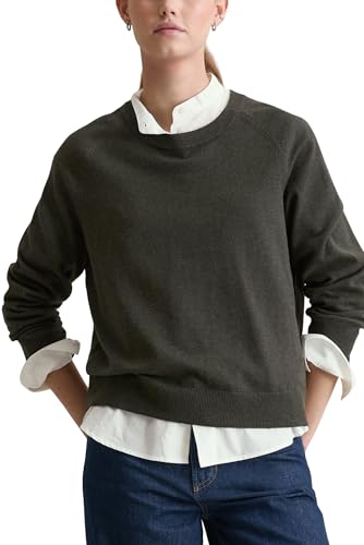 Marc OߴPolo Denim Damen Strickpullover mit Rundhalsausschnitt Basic, Grün (Dark Green Melange 03), S von Marc O'Polo