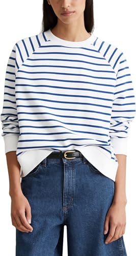 Marc O'Polo Denim Damen Sweatshirt aus Bio-Baumwolle gestreift, Blau (Medium Blue Multi 01), XS von Marc O'Polo