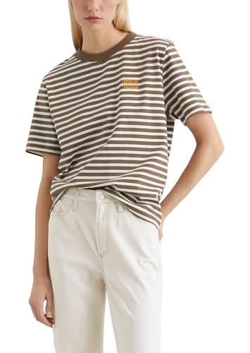 Marc OߴPolo Denim Damen T-Shirt aus Bio-Baumwolle gestreift, Mehrfarbig (Dark Brown Multi 01), S von Marc O'Polo