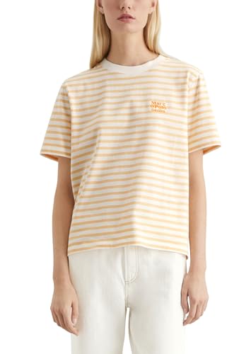 Marc O'Polo Denim Damen T-Shirt aus Bio-Baumwolle gestreift, Mehrfarbig (Light Orange Multi 01), M von Marc O'Polo