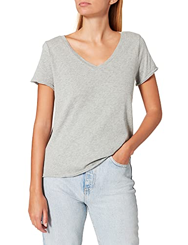 Marc O'Polo Damen B41238551135 T-Shirt Mit V-Ausschnitt, Bequemes Oberteil Aus Bio Baumwolle, Urbanes Kurzarmshirt Für Frauen, Stone Melange, L EU von Marc O'Polo