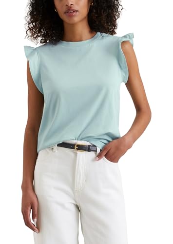 Marc O'Polo Denim Damen T-Shirt mit Ärmel-Volant Regular Fit, Blau (Blue Fog), XXL von Marc O'Polo