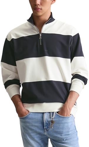 Marc OߴPolo Denim Herren Troyer aus Bio-Baumwolle gestreift, Blau (Dark Blue Multi 01), XL von Marc O'Polo