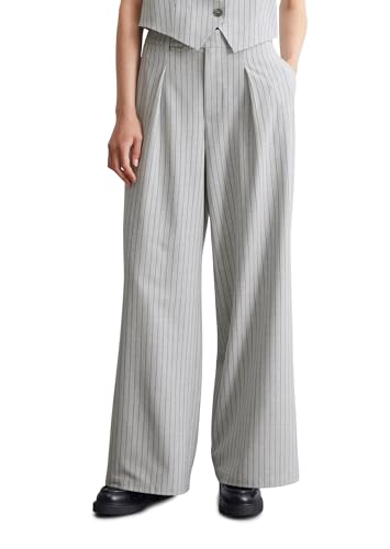 Marc O'Polo Denim Damen Stoffhose mit Nadelstreifen Wide Fit, Grau (Light Grey Multi 01), XL von Marc O'Polo