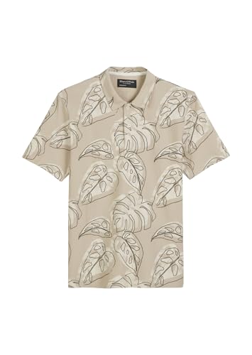 Marc O'Polo Herren Kurzarm-Poloshirt aus Bio-Baumwolle mit Allover-Print, Beige (Multi/Pure Cashmere), L von Marc O'Polo