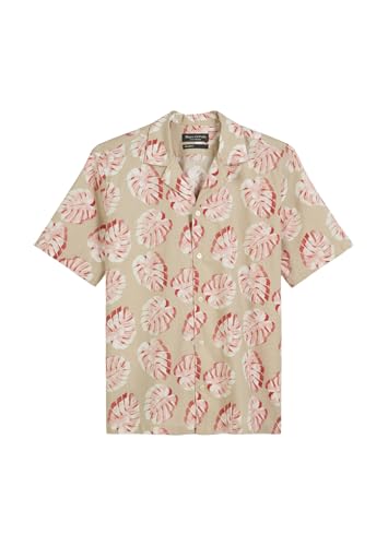 Marc O'Polo Herren Kurzarmhemd aus Leinen-Baumwoll-Mix mit Allover-Print, Beige (Multi/Pure Cashmere), L von Marc O'Polo