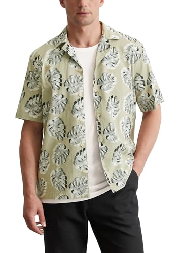 Marc O'Polo Herren Kurzarmhemd aus Leinen-Baumwoll-Mix mit Allover-Print, Beige (Multi/Pure Cashmere), XXL von Marc O'Polo