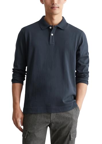 Marc O'Polo Herren Langarm-Poloshirt aus Bio-Baumwolle Regular Fit, Blau (Dark Navy), XL von Marc O'Polo