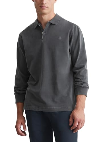Marc O'Polo Herren Langarm-Poloshirt aus Bio-Baumwolle Regular Fit, Grau (Pirate Black), XS von Marc O'Polo