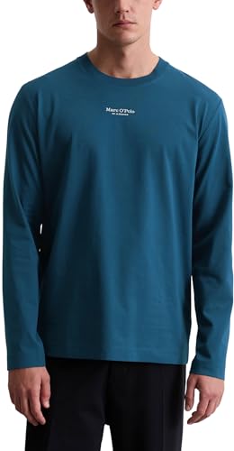 Marc OߴPolo Herren Langarmshirt aus Bio-Baumwolle mit Logo-Print, Blau (Blue Daze), 3XL von Marc O'Polo