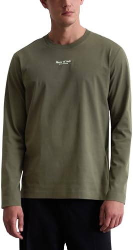 Marc OߴPolo Herren Langarmshirt aus Bio-Baumwolle mit Logo-Print, Braun (Copley Brown), M von Marc O'Polo