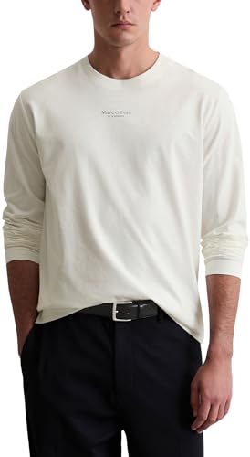Marc OߴPolo Herren Langarmshirt aus Bio-Baumwolle mit Logo-Print, Cremefarben (Egg White), M von Marc O'Polo