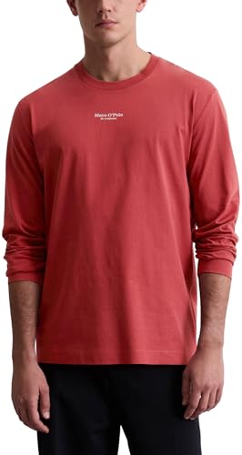 Marc OߴPolo Herren Langarmshirt aus Bio-Baumwolle mit Logo-Print, Rot (Light Carmine), M von Marc O'Polo