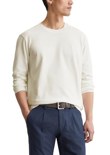 Marc O'Polo Herren Langarmshirt aus Bio-Baumwolle mit Rundhalsausschnitt, Cremefarben (Egg White), M von Marc O'Polo