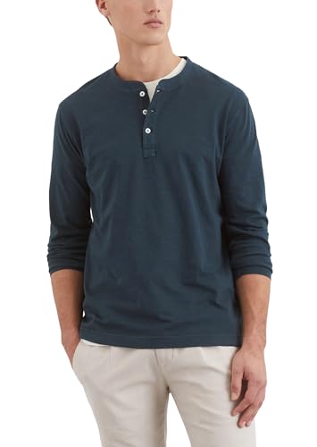 Marc O'Polo Herren Langarmshirt aus Bio-Baumwolle mit kurzer Knopfleiste, Blau (Dark Navy), L von Marc O'Polo