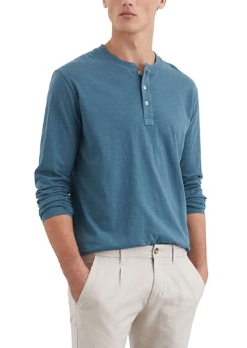 Marc O'Polo Herren Langarmshirt aus Bio-Baumwolle mit kurzer Knopfleiste, Blau (Storm), 3XL von Marc O'Polo