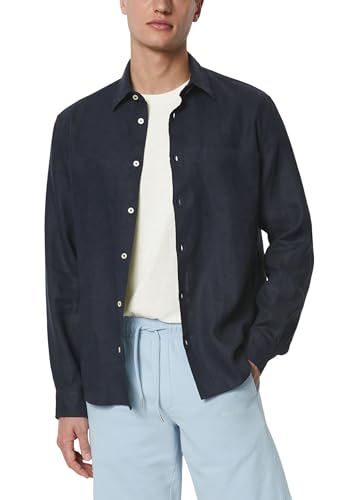Marc O'Polo Herren Leinenhemd Langarm Regular Fit, Blau (Dark Navy), M von Marc O'Polo