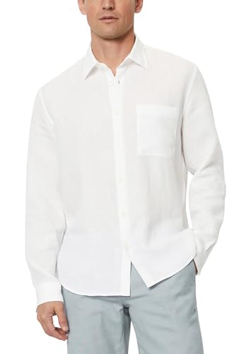 Marc O'Polo Herren Leinenhemd Langarm Regular Fit, Weiß (White), L von Marc O'Polo