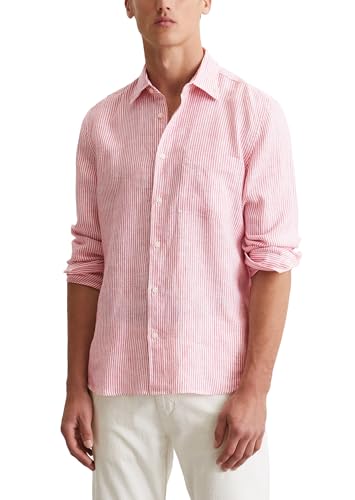 Marc OߴPolo Herren Leinenhemd Langarm gestreift, Rosa (Multi/Raspberry Pink), XL von Marc O'Polo