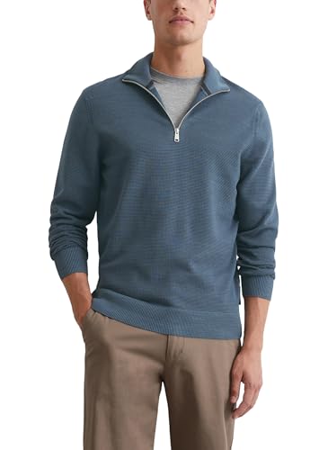 Marc O'Polo Herren Strickpullover aus Bio-Baumwolle mit Reißverschluss, Blau (Moon Stone), S von Marc O'Polo