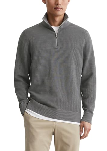 Marc O'Polo Herren Strickpullover aus Bio-Baumwolle mit Reißverschluss, Grau (Gray Pin), S von Marc O'Polo