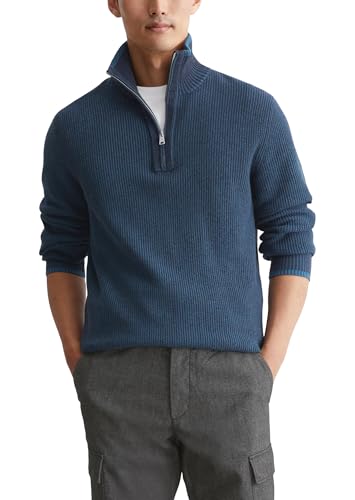 Marc O'Polo Herren Strickpullover mit Troyerkragen Regular Fit, Blau (Dark Navy), XL von Marc O'Polo
