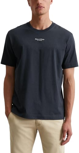 Marc O'Polo Herren T-Shirt aus Bio-Baumwolle Regular Fit, Blau (Dark Navy), L von Marc O'Polo