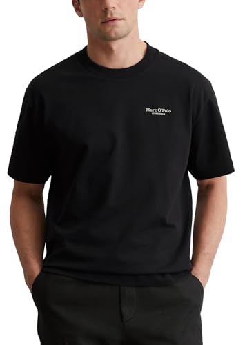 Marc O'Polo Herren T-Shirt mit Statement-Print Relaxed Fit, Schwarz (Black), M von Marc O'Polo