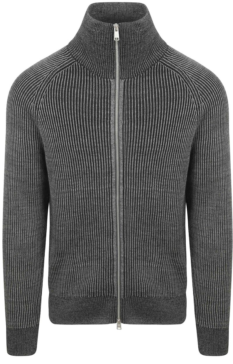 Marc O'Polo Strickjacke Rib Wool Mix Grau - Größe L von Marc O'Polo