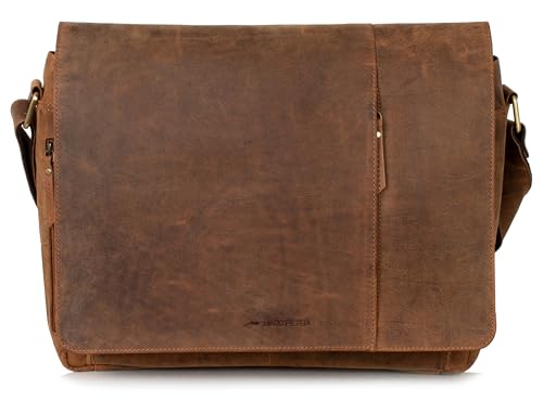 Marc Peter® Bergen leder Umhängetasche für Herren und Damen | 15.6 Zoll Laptoptasche | Aktentasche aus echtem Büffelleder Bräun Hunter von Marc Peter