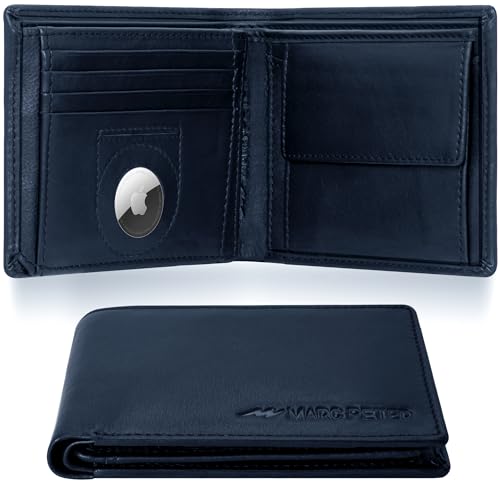 Marc Peter® California AirTag Wallet mit Münzfach und RFID-Schutz | AirTag Geldbeutel | Apple Airtag Portemonnaie | Blau Nappa Geldbörse von Marc Peter