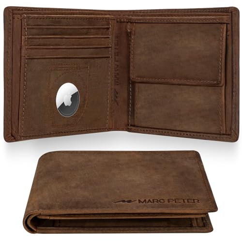 Marc Peter® California AirTag Wallet mit Münzfach und RFID-Schutz | AirTag Geldbeutel | Apple Airtag Portemonnaie | Vintage Bräune Geldbörse von Marc Peter