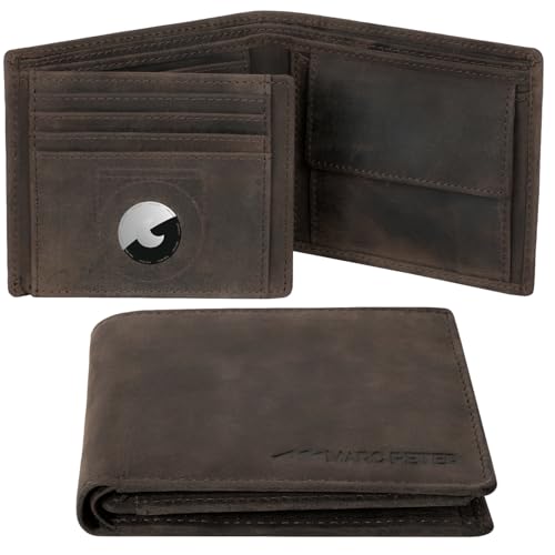 Marc Peter® California AirTag Wallet mit Münzfach und RFID-Schutz | AirTag Geldbeutel | Apple Airtag Portemonnaie | Vintage Charcoal Geldbörse von Marc Peter