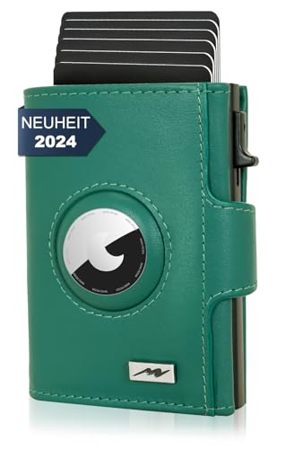 Marc Peter® Chicago Leder Push Air Slim Wallet - Airtag Geldbörse mit Münzfach - RFID Schutz kleines Mini Portmonee Leder Blaugrün XL MÜNZFACH von Marc Peter