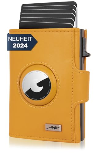 Marc Peter® Chicago Leder Push Air Slim Wallet - Airtag Geldbörse mit Münzfach - RFID Schutz kleines Mini Portmonee Leder Gelb XL MÜNZFACH von Marc Peter