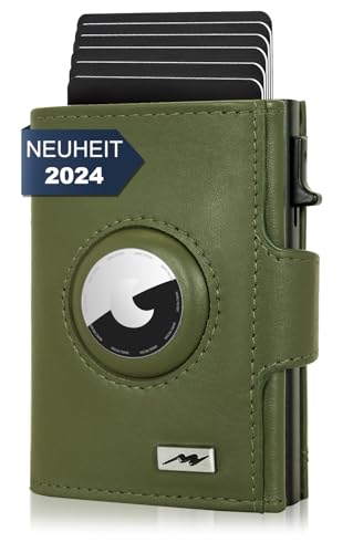 Marc Peter® Chicago Leder Push Air Slim Wallet - Airtag Geldbörse mit Münzfach - RFID Schutz kleines Mini Portmonee Leder Grün XL MÜNZFACH von Marc Peter