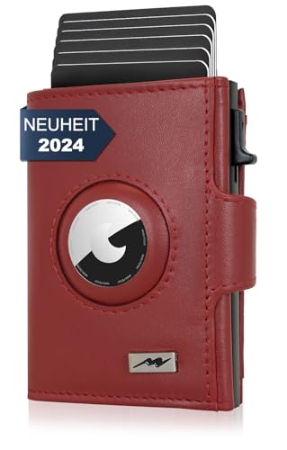 Marc Peter® Chicago Leder Push Air Slim Wallet - Airtag Geldbörse mit Münzfach - RFID Schutz kleines Mini Portmonee Leder Rot XL MÜNZFACH von Marc Peter