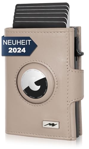 Marc Peter® Chicago Leder Push Air Slim Wallet - Airtag Geldbörse mit Münzfach - RFID Schutz kleines Mini Portmonee Leder Taupe XL MÜNZFACH von Marc Peter