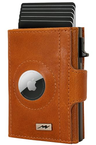 Marc Peter® Chicago Leder Push Air Slim Wallet | Airtag Geldbörse mit Münzfach | kleines Mini Portmonee aus echtem Büffelleder Cognac von Marc Peter