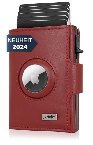 Marc Peter® Chicago Rot Leder Push Air Slim Wallet | Airtag Geldbörse mit Münzfach | RFID Schutz kleines Mini Portmonee von Marc Peter