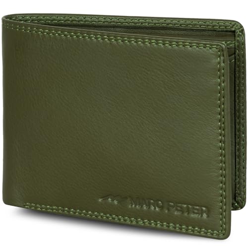Marc Peter® Echt-Leder Geldbörse Hanover | Geldbeutel für Herren mit RFID-Schutz | Groß 10 Fächer Portmonee | Grün Nappa Portemonnaie Grün von Marc Peter