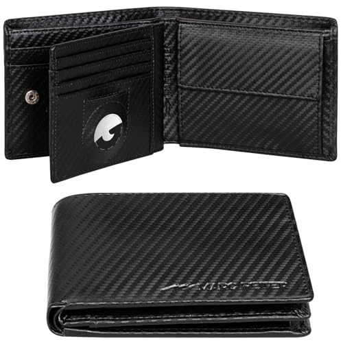 Marc Peter® Florida AirTag Wallet mit Münzfach und RFID-Schutz | AirTag Geldbeutel | Apple Airtag Portemonnaie | Schwarz Carbon Leder Geldbörse von Marc Peter