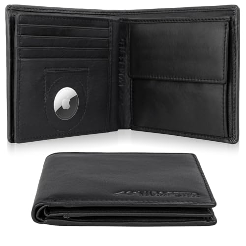 Marc Peter® Florida AirTag Wallet mit Münzfach und RFID-Schutz | AirTag Geldbeutel | Apple Airtag Portemonnaie | Schwarz Nappa Geldbörse von Marc Peter