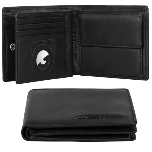 Marc Peter® Florida AirTag Wallet mit Münzfach und RFID-Schutz | AirTag Geldbeutel | Apple Airtag Portemonnaie | Schwarz Nappa Geldbörse von Marc Peter