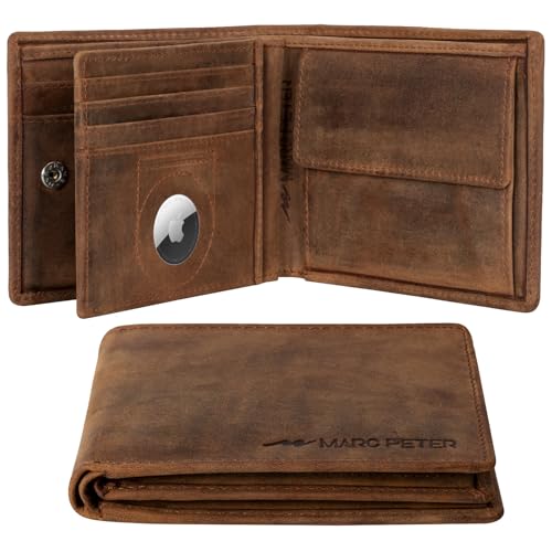 Marc Peter® Florida AirTag Wallet mit Münzfach und RFID-Schutz | AirTag Geldbeutel | Apple Airtag Portemonnaie | Vintage Bräune Geldbörse von Marc Peter